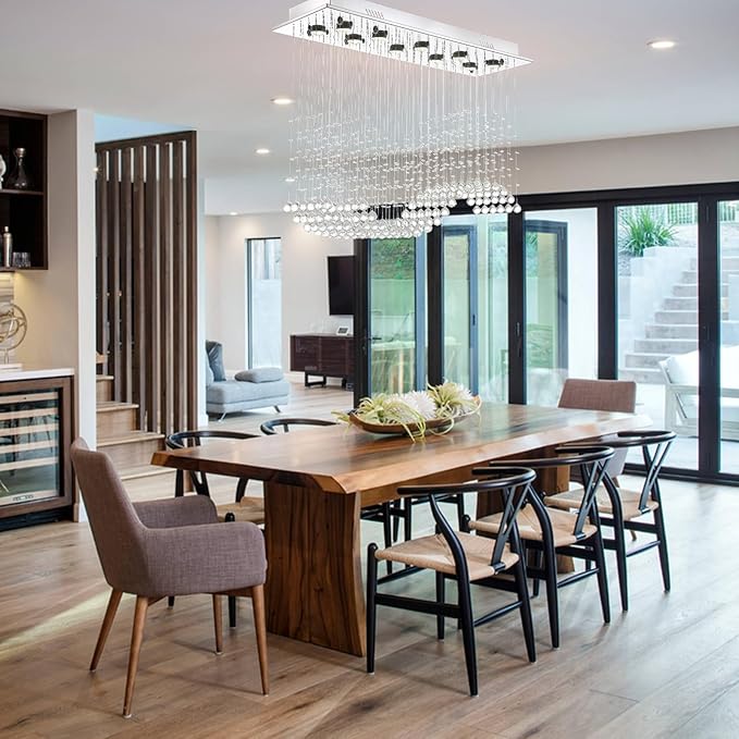 Siljoy 10 Lights Rectangle Wave Raindrop Crystal Chandelier Modern Rectangular Flush Mount Crystal Ceiling Light for Dining Room Living Room Kitchen Island L40'' x W11.8'' x H35.4''