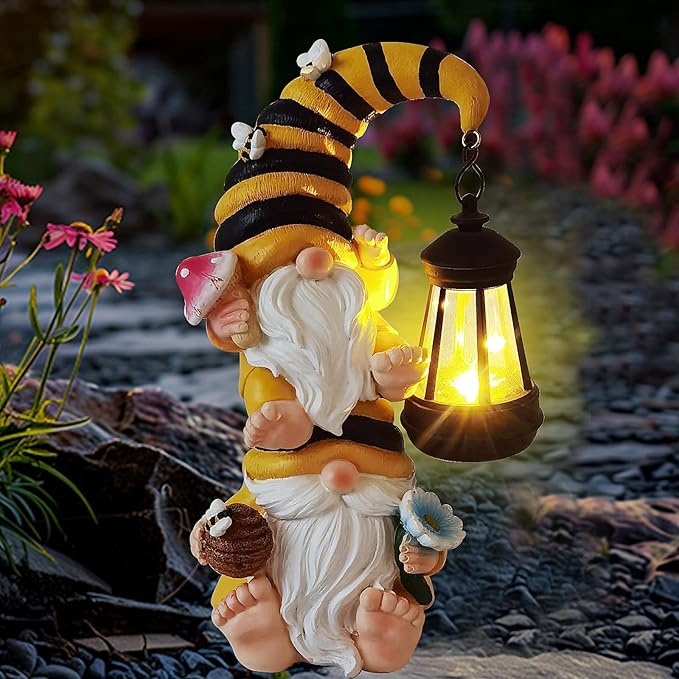 Garden Gnomes Outdoor Statue with Led Lantern Outdoor Decor Waterproof for Yard,Patio,Lawn,Gnome Gifts for Women,Mom,Gnomes Decorations for Yard