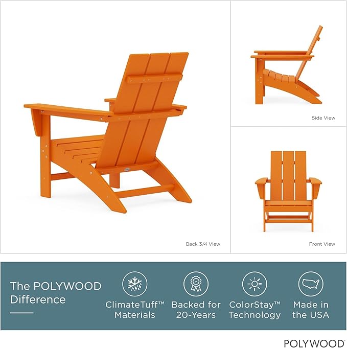 POLYWOOD Modern Adirondack Chair – All-Weather Outdoor Lawn Adirondack Chairs – HDPE, Fade-Resistant & Durable Outdoor Furniture – For Patio, Deck & Fire Pit Chairs – Tangerine