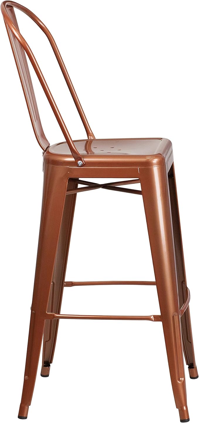Flash Furniture Blake Commercial Grade 4 Pack 30" High Copper Metal Indoor-Outdoor Barstool with Back