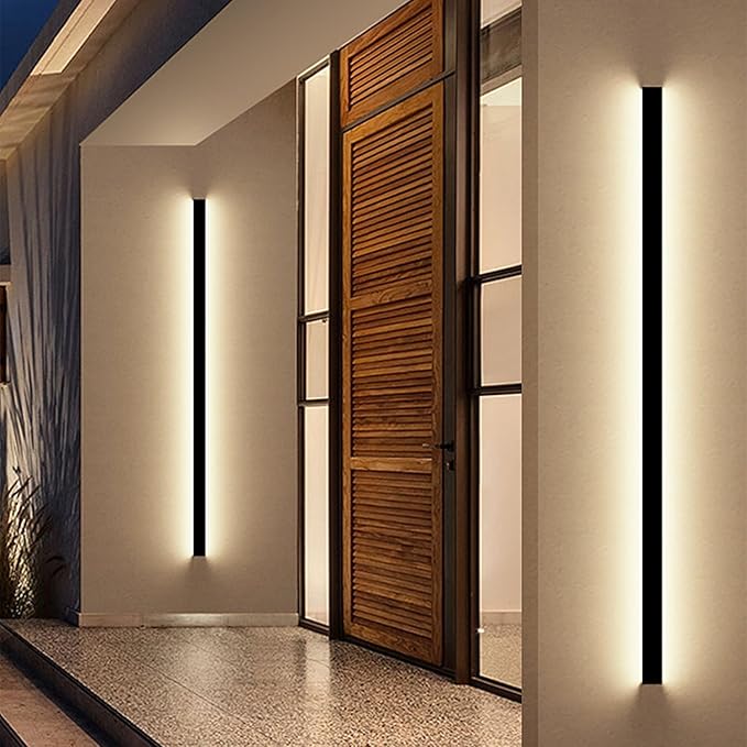 Modern Outdoor Wall Lights - 70.8inch Black Exterior Light Fixtures Wall, Porch Lights Outdoor Wall Sconce, Patio Long Strip Wall Light Fixtur Outside for Garage, House