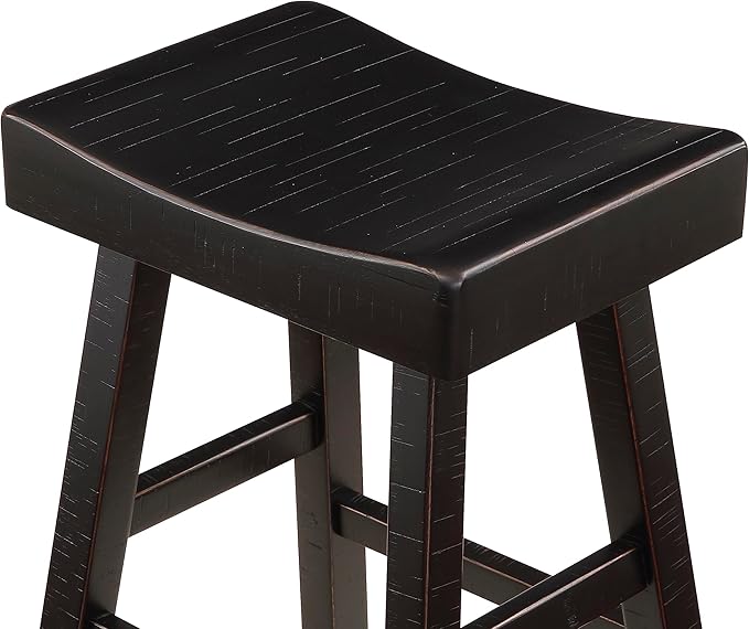 Lexicon Bar Height Bar Stools Set of 2 - Solid Wood Pub Chairs with Footrest, Armless Kitchen Chairs for Island, Living Room, Breakfast Nook, Easy to Clean, Sturdy, Transitional 30.5" High - Black