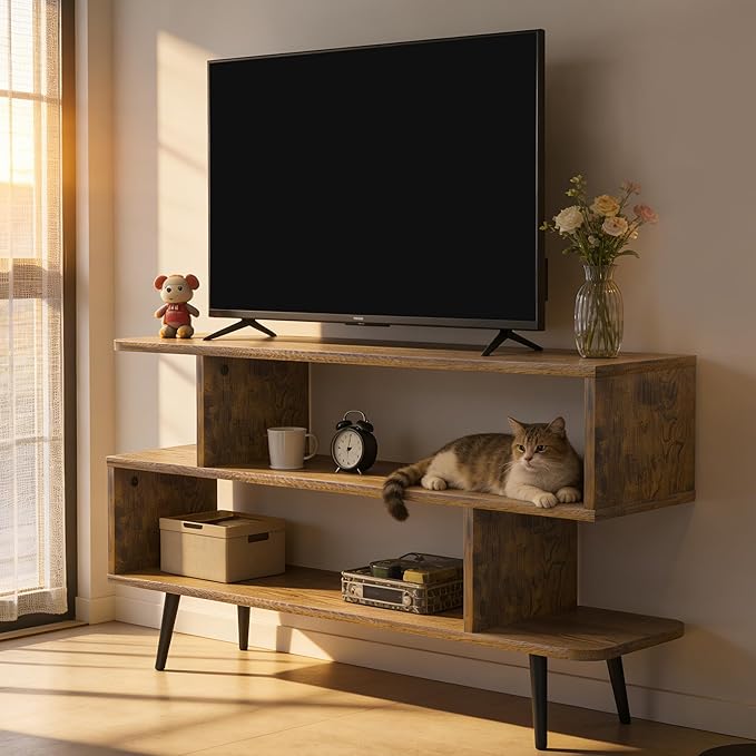 Lightdot TV Stand for TVs up to 45'', Modern Entertainment Center with Storage Open Shelf Large capacity for collection, Media Console Table for Living Room/Entrance/Sofa Cabinet, Easy Assembly- Amber