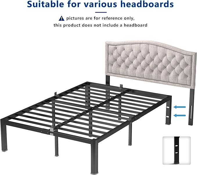 14 Inch Twin XL Metal Platform Bed Frame with Round Corner and Mattress Retainers, 3500lbs Heavy Duty Steel Slats Support, No Box Spring Needed, Easy Assembly, Noise Free