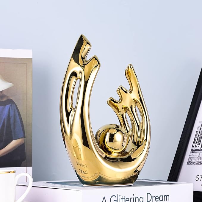 XMGZQ Home Decor Golden Ceramic Statue,Gold Decor Abstract Art Ceramic Statue,Modern Art Ceramic Statue Gold Table Decorations for Dining Room Living Room Office Centerpiece Handmade Artware Gift