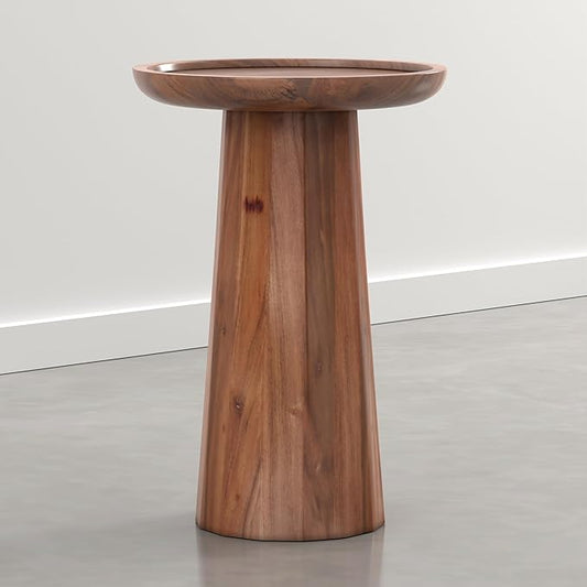 SIMPLIHOME Dayton End Table - 13 inch Wide Solid Acacia Wood Round Accent Table in Pecan Brown, Handcrafted Contemporary Nightstand or Lamp Stand for Living Room with Textured Finish, Assembled