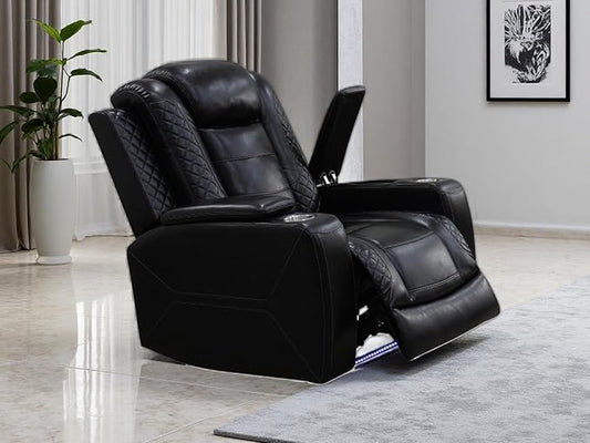 Power Recliner Sofa Couch, Living Room Furniture Sets, Black Breathing Leather Power Reclining Chair with USB Port/Recliner Seat/Storage Armrest/Cup Holder/LED for Living Room