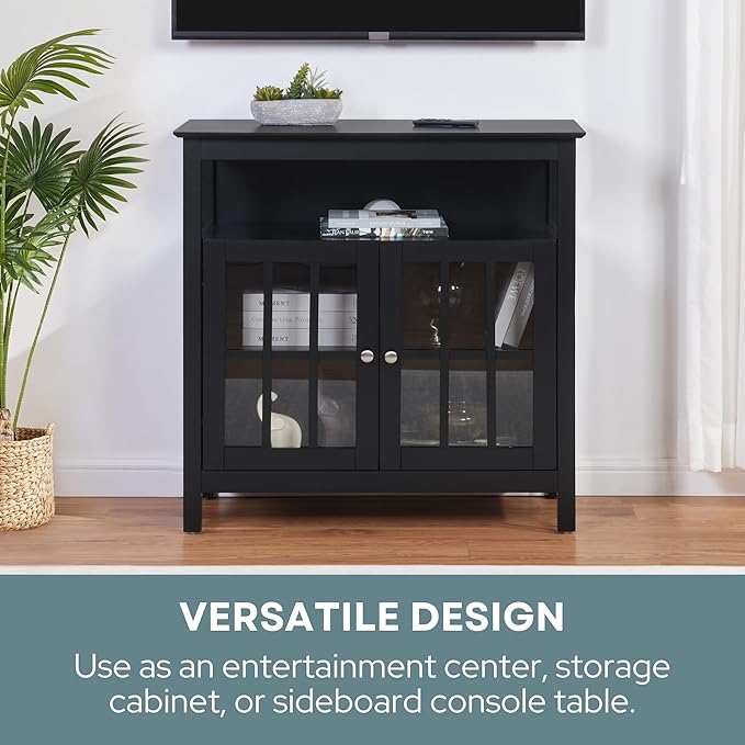 Convenience Concepts Big Sur Highboy TV Stand 36" - Modern Entertainment Center For TVs up to 40", Storage Cabinet for Dining, Living Room, & Entryway, Console Hall Table with Shelves, Black