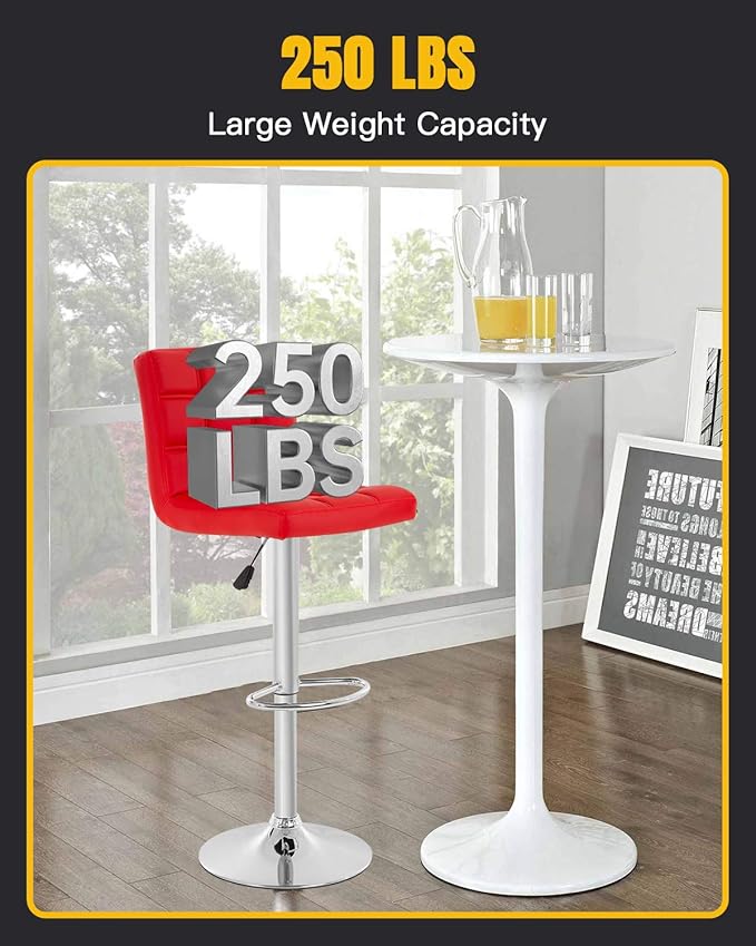 BestOffice Modern Bar Stool Set of 2 Barstools Height Adjustable Counter Height Swivel Bar Stool PU Leather Bar Chairs Hydraulic Dining Room Chairs Home Kitchen Stools (Red)