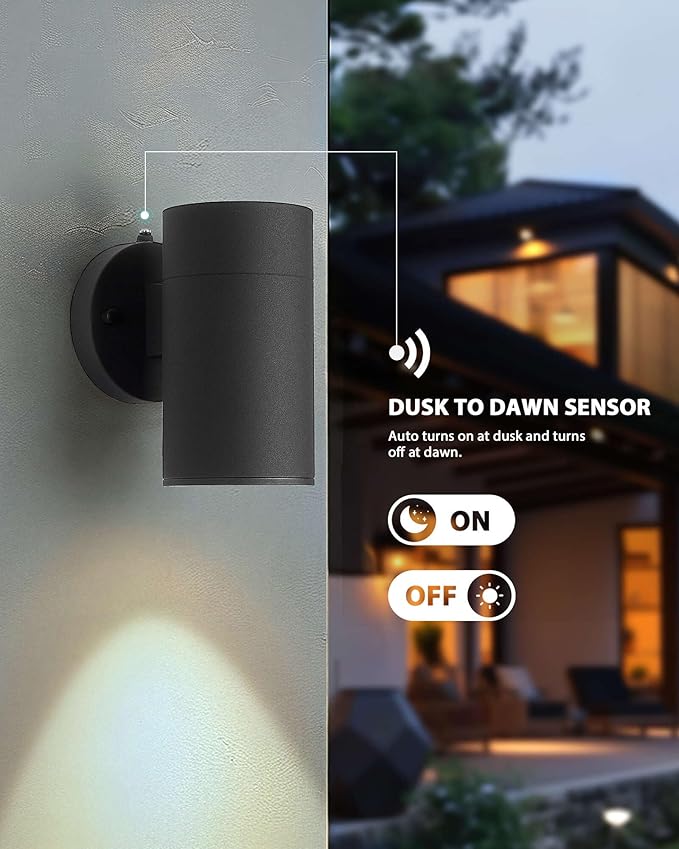 Ken & Ricky Dusk to Dawn Outdoor Lighting, Matte Black Outdoor Sconces Wall Lighting, Modern Porch Light with Tempered Glass Cover for Porch Garage Patio Doorway Entryway -1 Pack