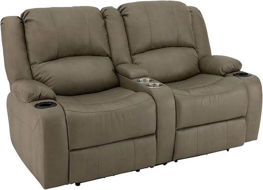 RecPro Charles 64" Powered Recliner RV Sofa with Console and Cupholders | Zero Wall Loveseat for Camper | Wall Hugger Couch with Upgraded 2023 Fabric (Putty)