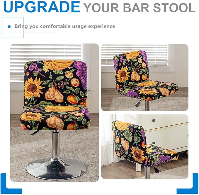 Levoberg Bar Stools Cover Set of 2 Printed Armless Swivel Barstools Slipcovers with Backs Stretch Square Counter Height Bar Stools Covers Mid Low Back Chair Cover for Kitchen Dining Room Bar #17
