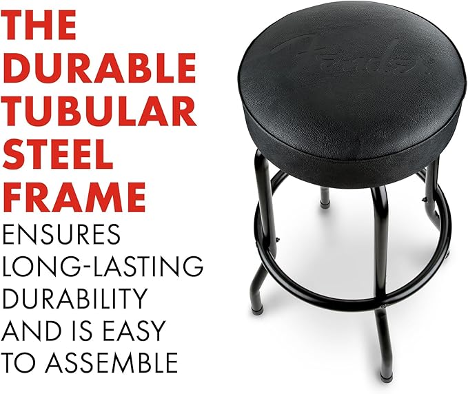 Fender Embossed Black Logo Swivel Barstool, Great Gifts for Dad, with 1 Year Limited Warranty, Simple Assembly, Black/Black, 30"