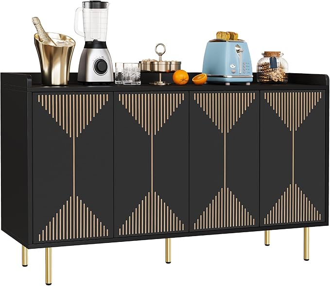 YITAHOME 55'' Sideboard Buffet Cabinet with Storage, Modern Kitchen Storage Cabinet Coffee Bar Cabinets for Dining Room, Kitchen, Black