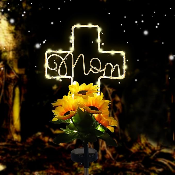 Lmtocs Solar Cross Lights for Grave Decorations, Memorial Sympathy Gifts for Loss of Mom, Waterproof Mom Cemetery Decorations for Grave for Mother Day,Birthday in Heaven,Christmas,Memorial Day