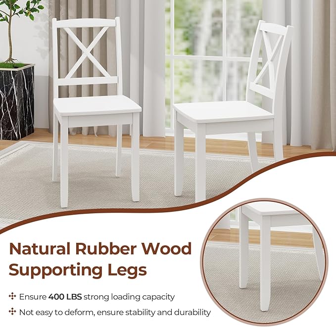 Giantex Wood Dining Chairs Set of 4 White, Armless Kitchen Chair w/Rubber Wood Legs & Curved Backrest, Farmhouse Cross Back Diner Chair, Wooden Side Chairs for Home Dining Room, Load 400 LBS