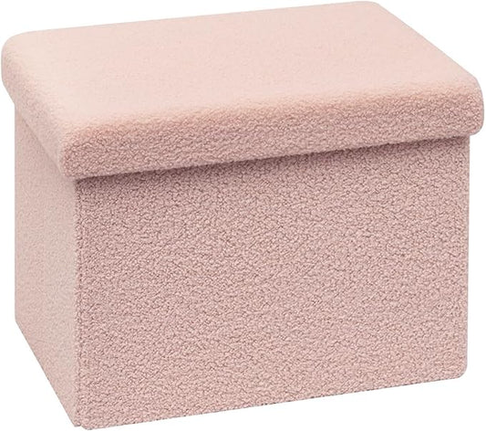 16.5 Inches Small Storage Ottoman - Square Ottoman with Sherpa Top,Storage Bench for Bedroom,16.5" D x 12.6" W x 12.6" H- Pink