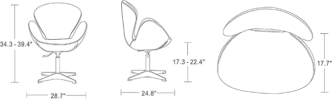 Manhattan Comfort Raspberry Adjustable Swivel Accent Chair with 360° Turn, Polished Chrome Base, Modern Retro Design, Versatile Seat Ideal for Any Room, Set of 1, Red