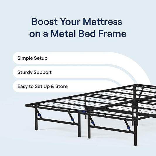 Siena Foldable Metal Platform Bed Frame - Queen - Tool-Free Easy Set Up - 14” Height - Classic, Durable Design - Sturdy Coated Steel Frame - No Box Spring Needed - Matte Black Finish