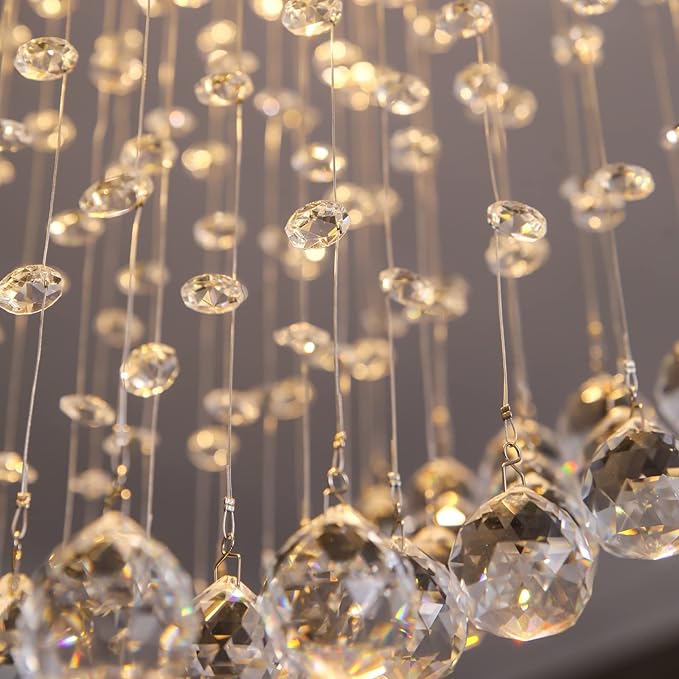Siljoy Modern Crystal Chandelier, 12-Light Luxury Large Rectangle Wave Raindrop Chandelier, Rectangular Flush Mount Crystal Ceiling Light for Dining Room Kitchen Island L47'' x W11.8'' x H40''