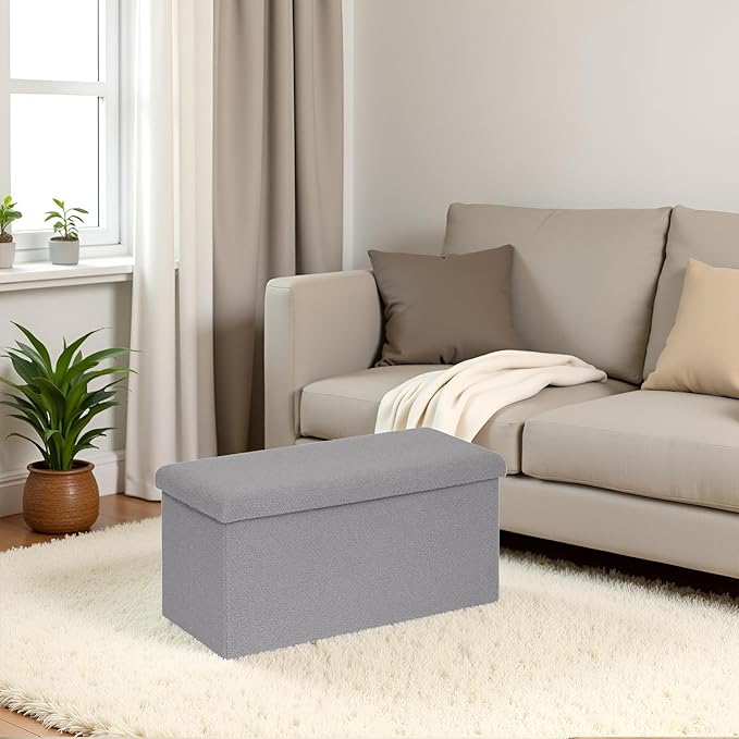 30 Inches Storage Ottoman Bench - Square Ottoman with Sherpa Top,Storage Bench for Bedroom 30" L x 15" W x 15" H-Grey