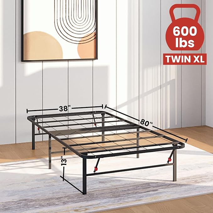 Golden Gate Beds Foldable Metal Bed Frame – Sturdy Iron Platform, No Box Spring Needed, Portable & Collapsible Design, Heavy Duty, Easy Assembly, Noise-Free, Under Bed Storage – Twin XL Size (Black)