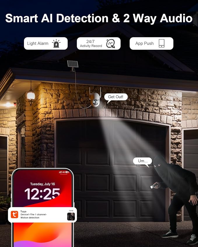 SANSCO No WiFi Cellular Security Camera, Built-in 4G LTE SIM Card & Lifetime Free Unlimited Data, 64G TF Card, 2K Color Night Vision, 360° Live View, Real-time Alerts, Solar Powered Wireless Outdoor