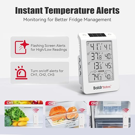 Wireless Freezer Monitor with 3 Sensors, 328ft Long Range Digital Refrigerator Thermometer with Min/Max Temp and Smart Adjustable Backlight, for Home, Garage & Breast Milk, White
