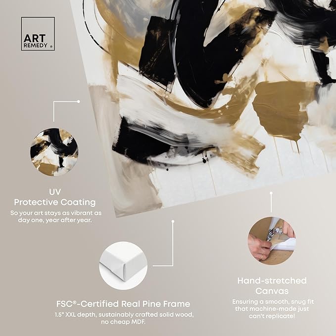 Art Remedy Moved Abstraction Canvas Modern Black White Abstract Wall Art, Gallery Wrapped, 54" x 36"