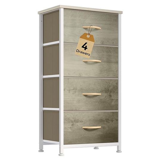 DWVO Dresser with 4 Drawers - Fabric Storage Tower, Organizer Unit for Bedroom, Hallway, Hallway, Closets - Sturdy Steel Frame, Wooden Top & Easy Pull Fabric Bins