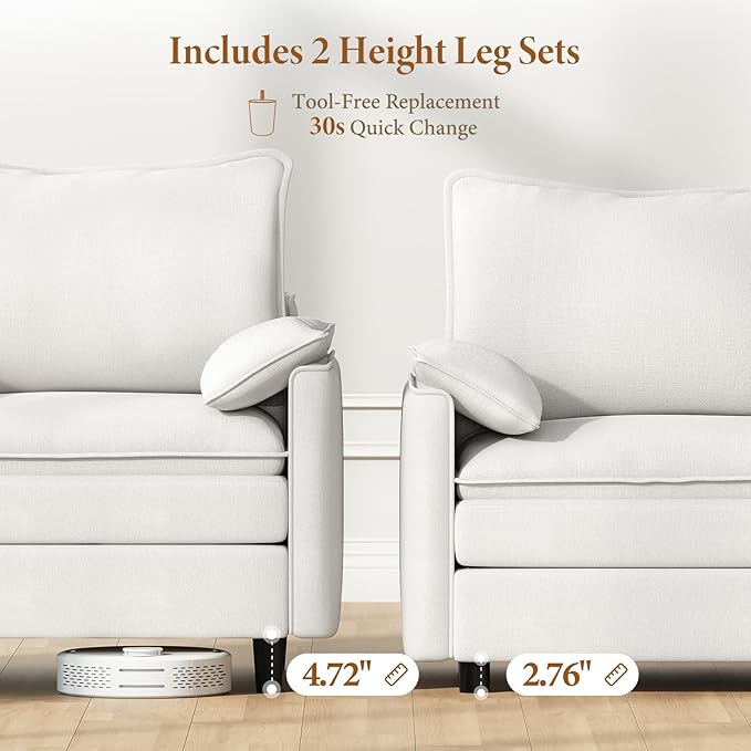 Vesgantti Large Modular Sectional Sofa, Big Comfy Cloud Couch with Ottoman Deep Seat Chenille Cloud Sofa, 8 Seater Large Sectional Couches for Living Room, Bedroom and Apartment, Snow White | Sink-in Comfort, Height Adjustable, Easy Rearrangement, Extr...
