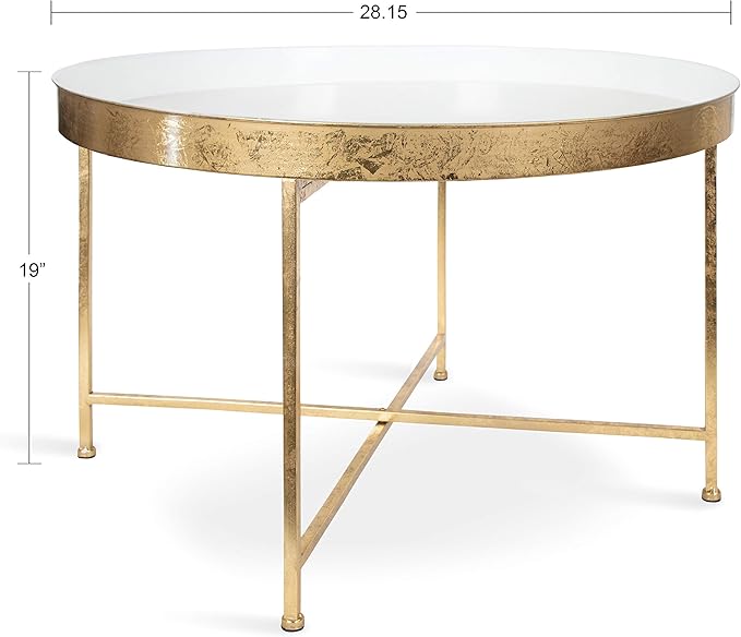 Kate and Laurel Celia Modern Glam Round Metal Coffee Table, 28.25" x 28.25" x 19", White and Gold Leaf, Chic Sophisticated Accent Table