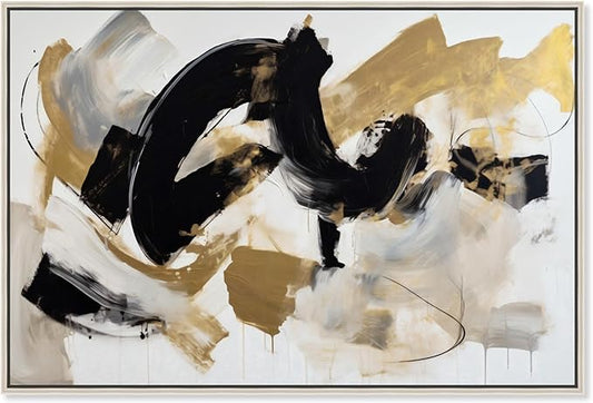 Art Remedy Moved Abstraction Canvas Modern Black White Abstract Wall Art, Silver Frame, 24" x 16"