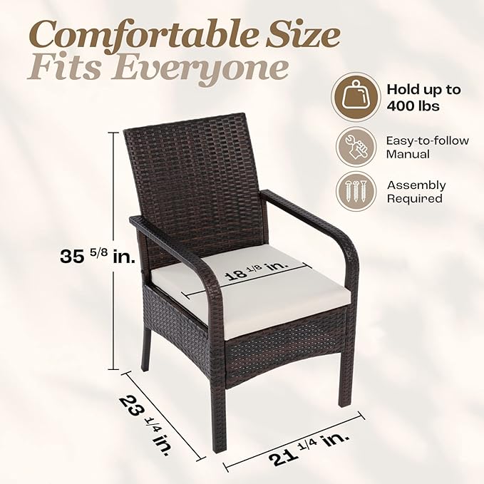 IDZO Lithe Upgraded Wicker Outdoor Dining Chairs Set of 4, 400 lbs Capacity, 2000 Hours UV Protection, Powder-Coated Steel Frame, Removable Seat Cushions, Weather-Resistant Patio Furniture Set