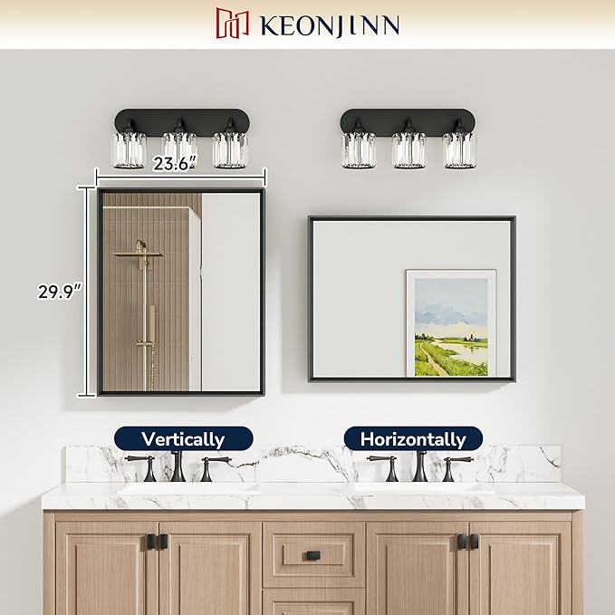 Keonjinn 24 x 30 Inch Black Bathroom Mirrors for Over Sink, Beveled Rectangle Framed Mirrors for Wall, Black Bathroom Vanity Mirror, Tempered Glass, Square Corner, Farmhouse Style