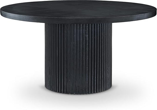 Meridian Furniture 730Black-T Belinda Collection Modern | Contemporary Dining Table with Solid Wood Base, Black Finish Oak Wood Veneer, Round Top, Fluted Base, 60" W x 60" D x 30" H, Black