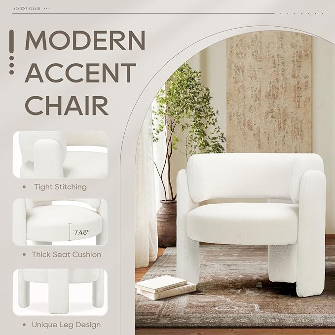 COLAMY Modern Accent Chair Set of 2, Velvet Accent Chairs, Upholstered Barrel Chairs with Solid Wood Legs, Comfy Side Chair for Living Room, Bedroom, Reading, Cozy Reading Chair,Cream