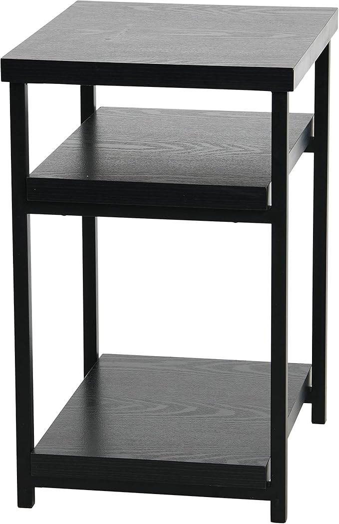 Household Essentials Jamestown Rectangular Side End Table with Storage Shelves Black Oak Wood Grain and Black Metal