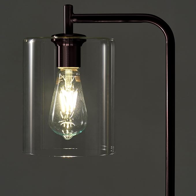 Brightech Elizabeth LED Floor lamp, Tall Lamp with Glass Shade & Edison Bulb, Industrial Lamp for Living Rooms & Offices, Vintage Standing Lamp for Bedroom in Farmhouse or Rustic Style - Bronze