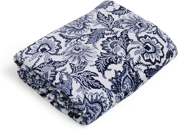 Vera Bradley Women's Oversized Fleece Plush Throw Blanket, Java Navy & White, King