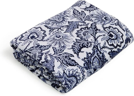 Vera Bradley Women's Oversized Fleece Plush Throw Blanket, Java Navy & White, King