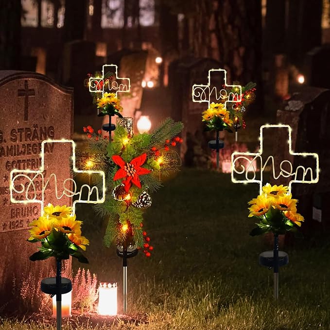 Lmtocs Solar Cross Lights for Grave Decorations, Memorial Sympathy Gifts for Loss of Mom, Waterproof Mom Cemetery Decorations for Grave for Mother Day,Birthday in Heaven,Christmas,Memorial Day