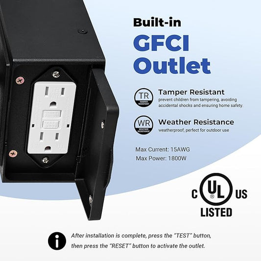 Porch Light with GFCI Outlet, Black Dawn to Dusk Outdoor Light Fixture with Outlet, Exterior Wall Lights with Beveled Glass, Anti-Rust Front Door Lights Wall Mount, Garage Outdoor Lighting, E26