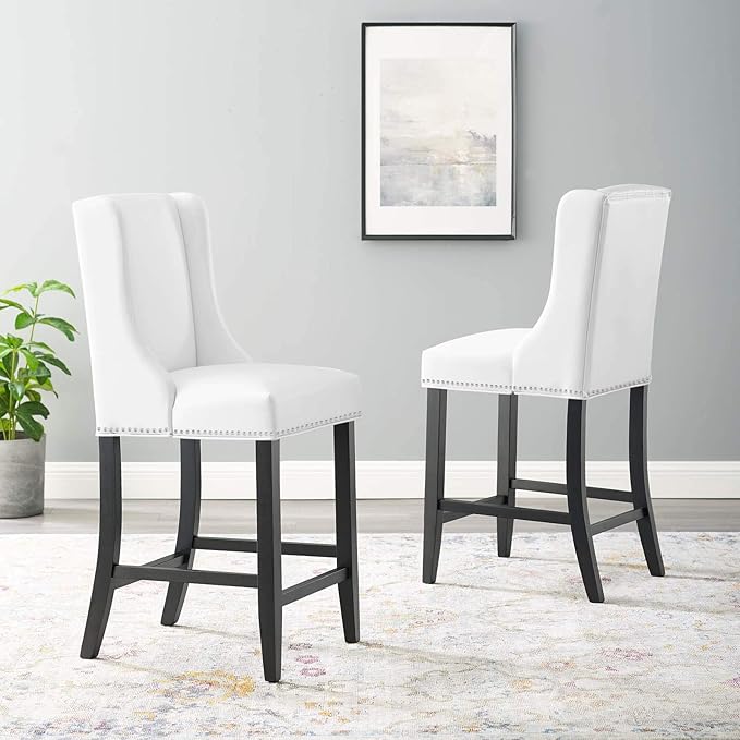 Modway Baron Counter Stool Faux Leather Set of 2, White