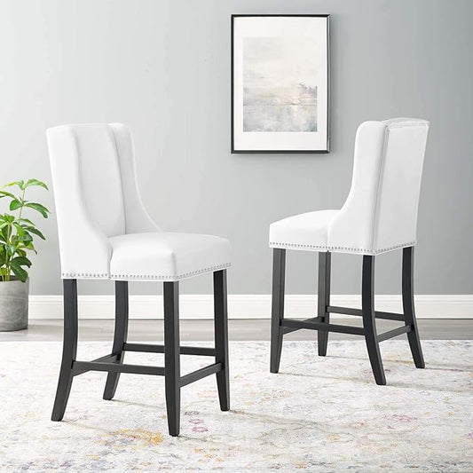 Modway Baron Counter Stool Faux Leather Set of 2, White