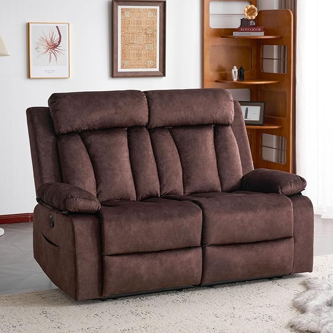 Power Reclining Loveseat with Massage & Heat, Loveseat Recliner Sofa with Cup Holders, Electric RV Sofa with USB/Type C/Side Pocket, Wall Hugger Recliner Loveseat for Living Room