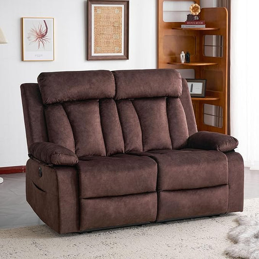 Power Reclining Loveseat with Massage & Heat, Loveseat Recliner Sofa with Cup Holders, Electric RV Sofa with USB/Type C/Side Pocket, Wall Hugger Recliner Loveseat for Living Room