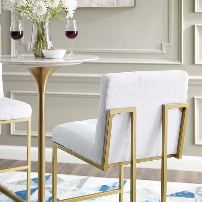 Modway Privy Stainless Steel Upholstered Fabric Bar Stool, Gold White