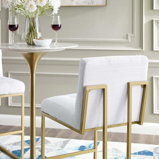 Modway Privy Stainless Steel Upholstered Fabric Bar Stool, Gold White