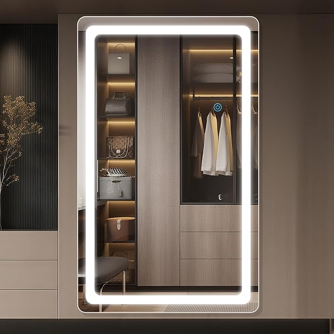 Antok LED Full Length Mirror with Light, 72"x44" Lighted Full Body Mirror with Stand, Dimmable & 3 Color Lighting Standing/Leaning/Wall Mounted Vanity Mirror for Bedroom Cloakroom Livingroom(Rect)